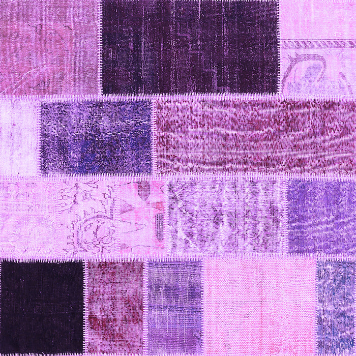 Square Machine Washable Patchwork Purple Transitional Area Rugs, wshcon404pur
