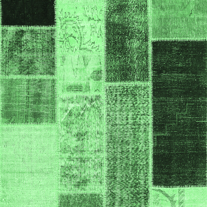 Machine Washable Patchwork Emerald Green Transitional Area Rugs, wshcon404emgrn