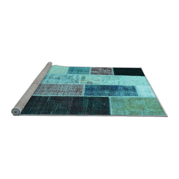 Sideview of Machine Washable Patchwork Light Blue Transitional Rug, wshcon404lblu