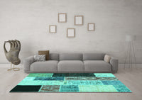 Machine Washable Patchwork Turquoise Transitional Rug, wshcon404turq