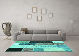 Machine Washable Patchwork Turquoise Transitional Area Rugs in a Living Room,, wshcon404turq