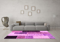 Machine Washable Patchwork Pink Transitional Rug, wshcon404pnk