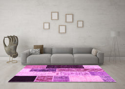 Machine Washable Patchwork Pink Transitional Rug in a Living Room, wshcon404pnk