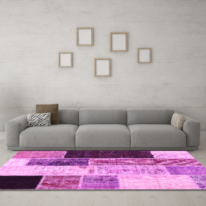 Machine Washable Patchwork Pink Transitional Rug in a Living Room, wshcon404pnk