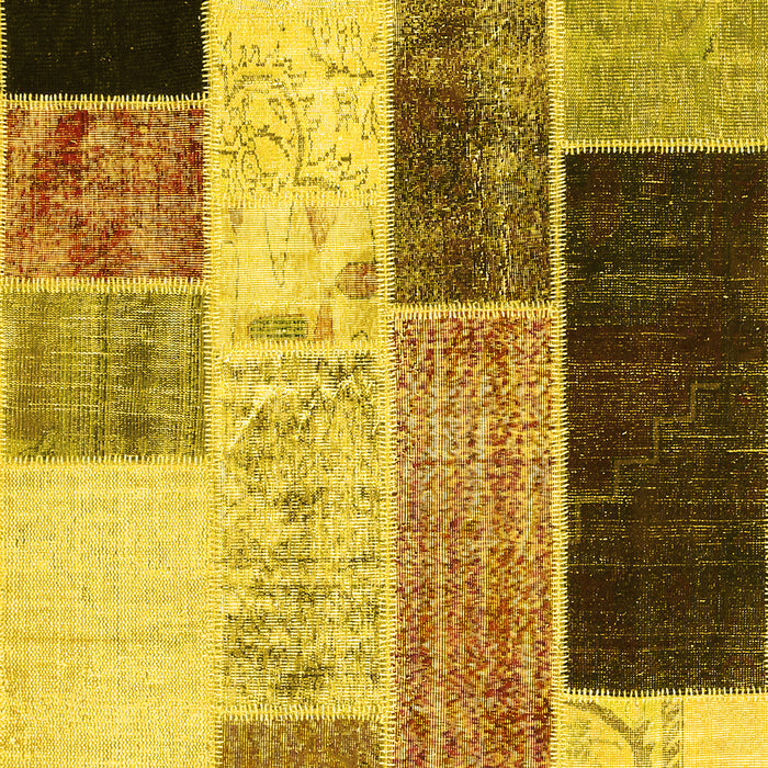 Machine Washable Patchwork Yellow Transitional Rug, wshcon404yw