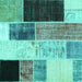 Square Machine Washable Patchwork Turquoise Transitional Area Rugs, wshcon404turq