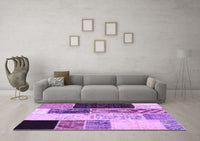 Machine Washable Patchwork Purple Transitional Rug, wshcon404pur
