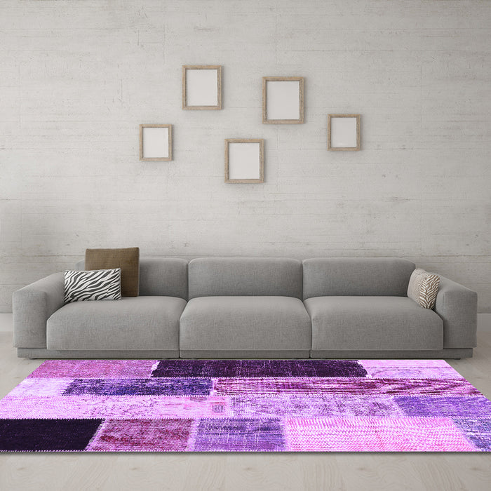 Machine Washable Patchwork Purple Transitional Area Rugs in a Living Room, wshcon404pur