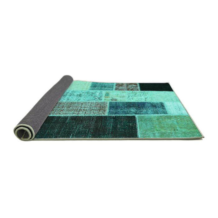 Sideview of Patchwork Turquoise Transitional Rug, con404turq