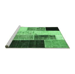 Sideview of Machine Washable Patchwork Emerald Green Transitional Area Rugs, wshcon404emgrn