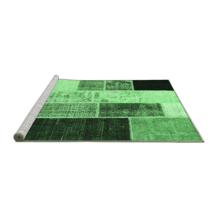 Sideview of Machine Washable Patchwork Emerald Green Transitional Area Rugs, wshcon404emgrn