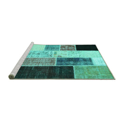 Sideview of Machine Washable Patchwork Turquoise Transitional Area Rugs, wshcon404turq