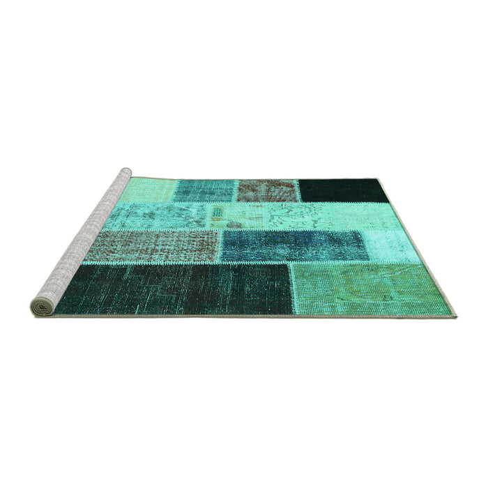 Sideview of Machine Washable Patchwork Turquoise Transitional Area Rugs, wshcon404turq