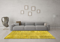 Machine Washable Patchwork Yellow Transitional Rug in a Living Room, wshcon405yw