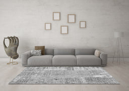 Machine Washable Patchwork Gray Transitional Rug in a Living Room,, wshcon405gry