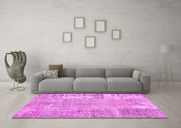 Machine Washable Patchwork Pink Transitional Rug in a Living Room, wshcon405pnk