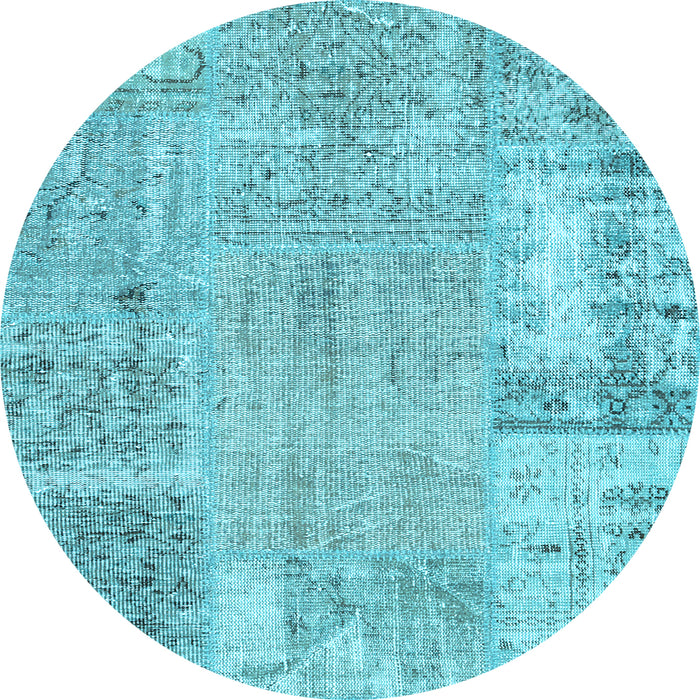 Round Machine Washable Patchwork Light Blue Transitional Rug, wshcon405lblu