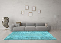 Machine Washable Patchwork Light Blue Transitional Rug, wshcon405lblu