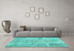 Machine Washable Patchwork Turquoise Transitional Area Rugs in a Living Room,, wshcon405turq