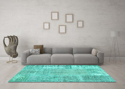 Machine Washable Patchwork Turquoise Transitional Area Rugs in a Living Room,, wshcon405turq