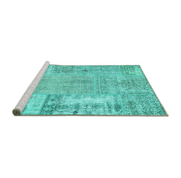 Sideview of Machine Washable Patchwork Turquoise Transitional Area Rugs, wshcon405turq