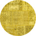 Round Machine Washable Patchwork Yellow Transitional Rug, wshcon405yw