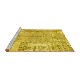 Sideview of Machine Washable Patchwork Yellow Transitional Rug, wshcon405yw