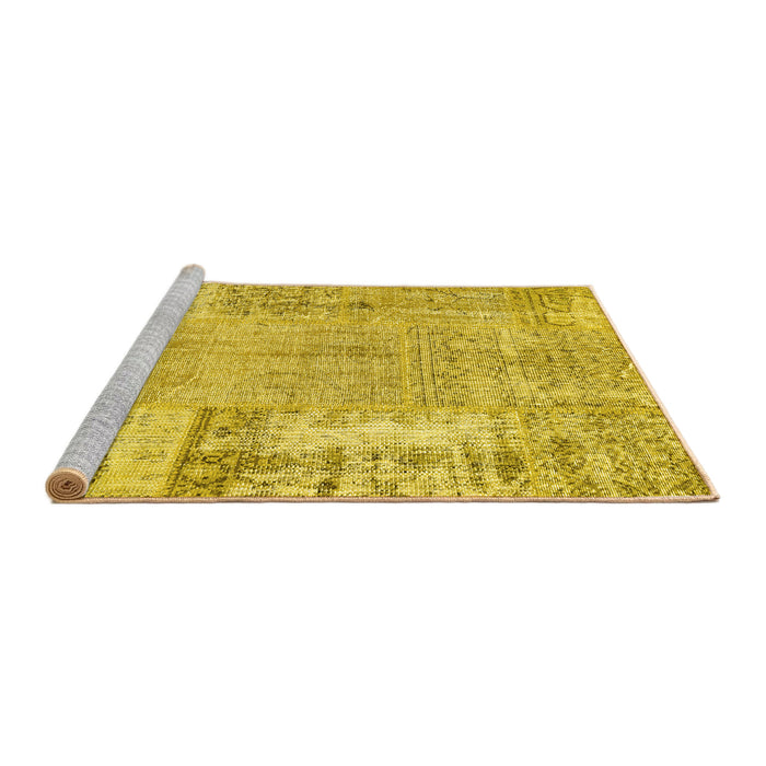 Sideview of Machine Washable Patchwork Yellow Transitional Rug, wshcon405yw