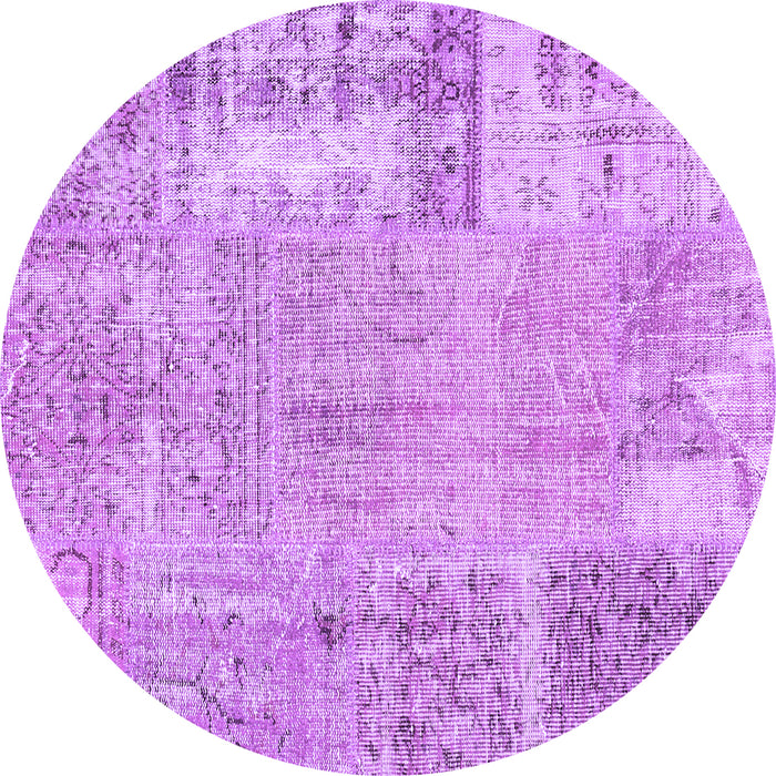 Round Patchwork Purple Transitional Rug, con405pur