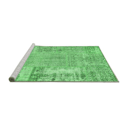 Sideview of Machine Washable Patchwork Emerald Green Transitional Area Rugs, wshcon405emgrn