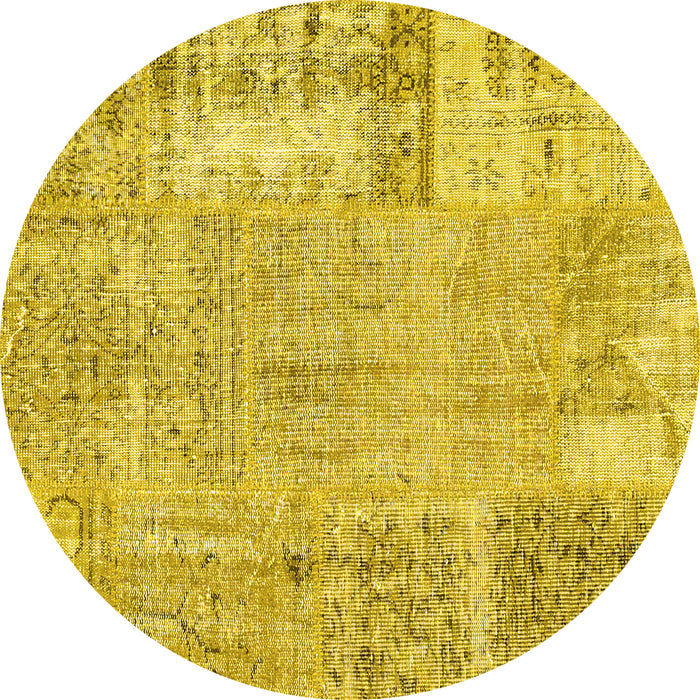Round Patchwork Yellow Transitional Rug, con405yw