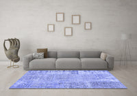 Machine Washable Patchwork Blue Transitional Rug, wshcon405blu