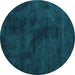 Round Machine Washable Abstract Turquoise Contemporary Area Rugs, wshcon406turq