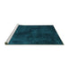 Sideview of Machine Washable Abstract Turquoise Contemporary Area Rugs, wshcon406turq