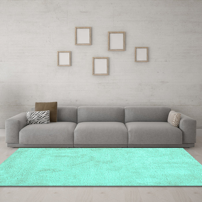 Machine Washable Abstract Turquoise Contemporary Area Rugs in a Living Room,, wshcon407turq