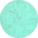 Round Machine Washable Abstract Turquoise Contemporary Area Rugs, wshcon407turq