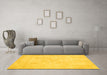 Machine Washable Abstract Yellow Contemporary Rug in a Living Room, wshcon407yw