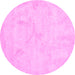 Round Machine Washable Abstract Pink Contemporary Rug, wshcon407pnk