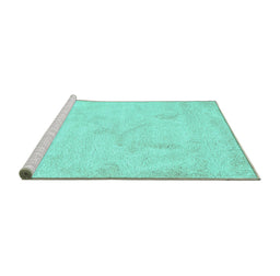 Sideview of Machine Washable Abstract Turquoise Contemporary Area Rugs, wshcon407turq