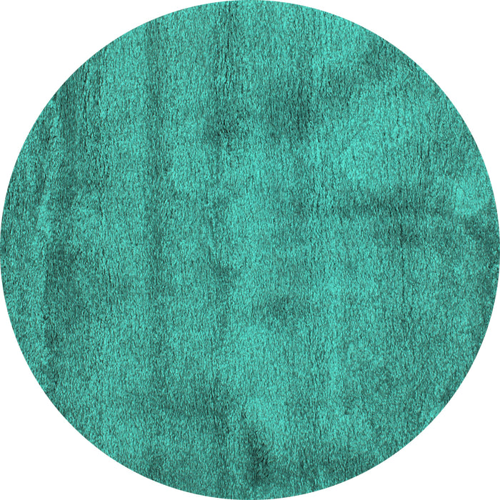 Round Machine Washable Abstract Turquoise Contemporary Area Rugs, wshcon408turq