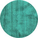 Round Machine Washable Abstract Turquoise Contemporary Area Rugs, wshcon408turq