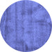 Round Abstract Blue Contemporary Rug, con408blu