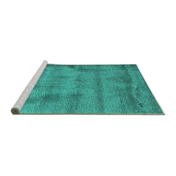 Sideview of Machine Washable Abstract Turquoise Contemporary Area Rugs, wshcon408turq