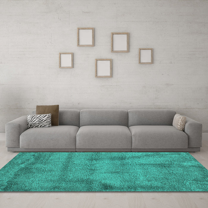 Machine Washable Abstract Turquoise Contemporary Area Rugs in a Living Room,, wshcon408turq