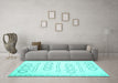 Machine Washable Solid Turquoise Modern Area Rugs in a Living Room,, wshcon409turq