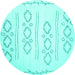 Round Machine Washable Solid Turquoise Modern Area Rugs, wshcon409turq