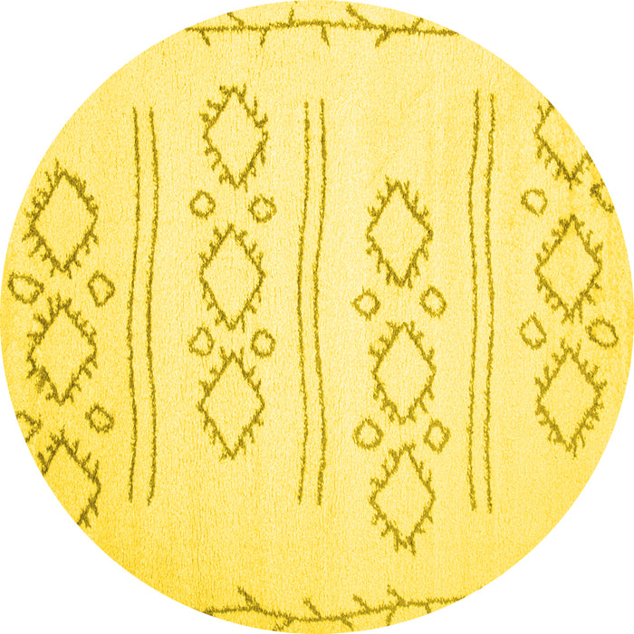 Round Machine Washable Solid Yellow Modern Rug, wshcon409yw