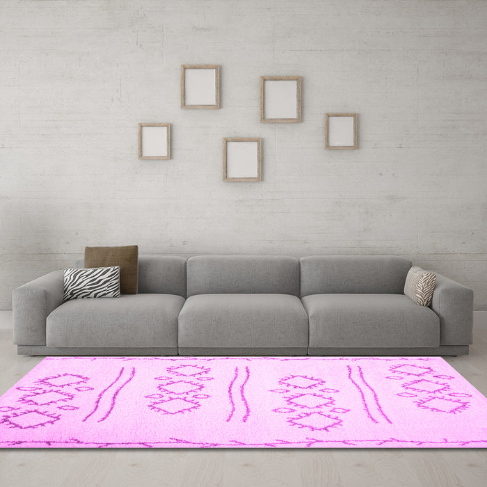 Machine Washable Solid Pink Modern Rug in a Living Room, wshcon409pnk