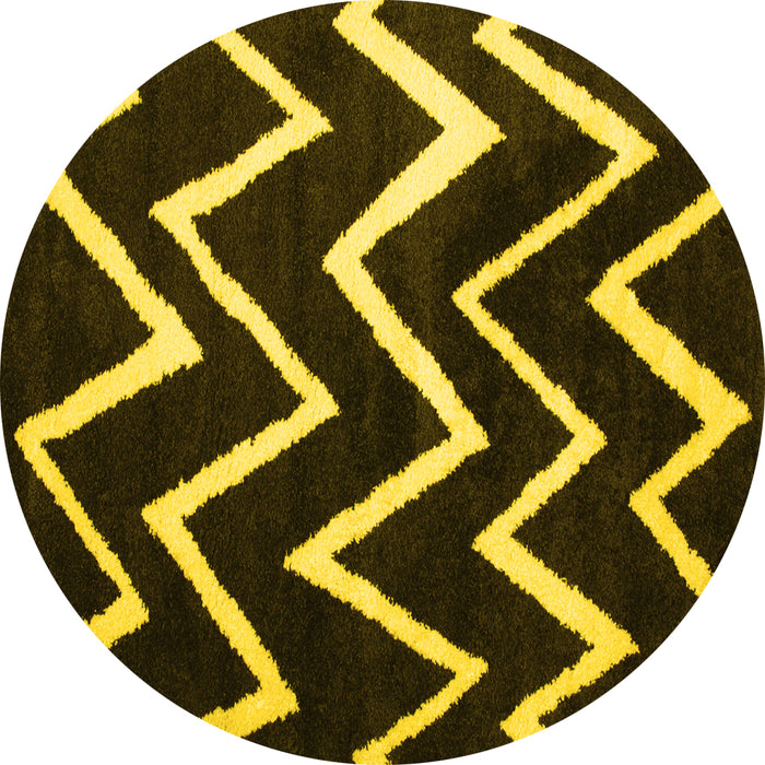 Round Machine Washable Abstract Yellow Contemporary Rug, wshcon411yw