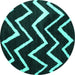 Round Abstract Turquoise Contemporary Rug, con411turq